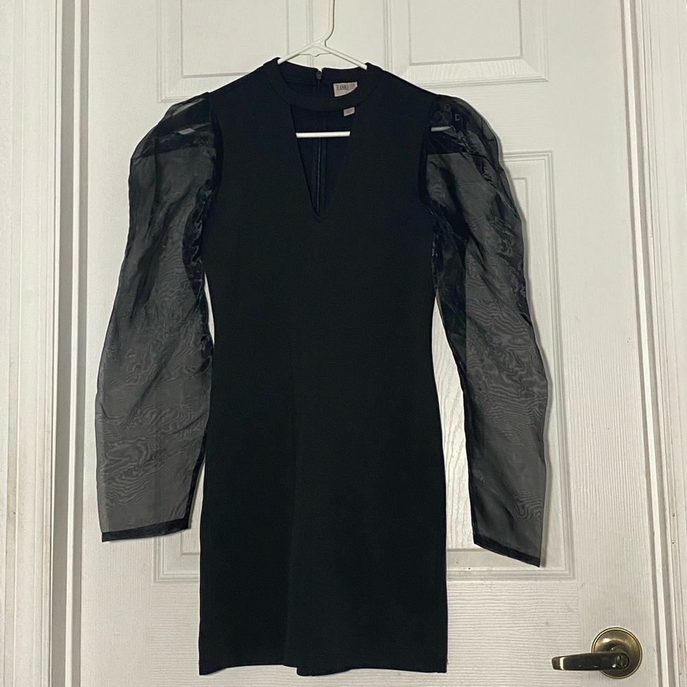INC International Concepts Maxi Dress Black Bodycon Sheer Sleeves Size Small